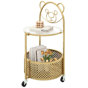 Modern Sofa Side Table on Lockable Wheels for Living Room Bedroom Study-Gold