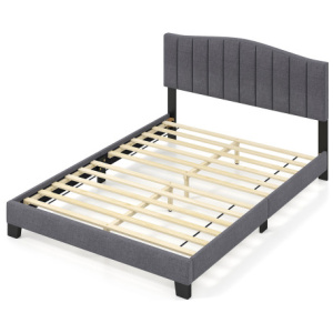 Modern Upholstered Bed Frame with Adjustable Vertical Channel Tufted Headboard-Queen Size