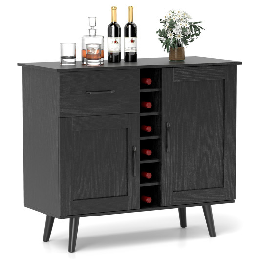 Modern Wine Bar Buffet Cabinet with 6-Bottle Wine Rack-Black