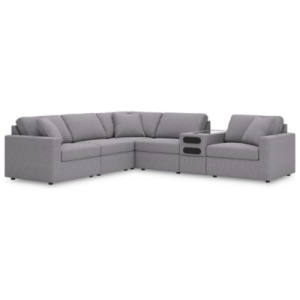 Modmax 6-Piece Modular Next-Gen Nuvella™ Performance Fabric Sectional with Audio Console, Granite