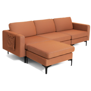 Modular 3-Seat L-shaped Sectional Sofa with Reversible Chaise and 2 USB Ports-Orange