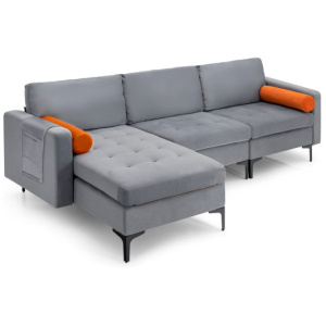 Modular L-shaped 3-Seat Sectional Sofa with Reversible Chaise and 2 USB Ports-Gray