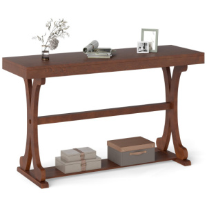 Narrow Console Table Vintage 52 Inch Long with Open Storage Shelf-Walnut