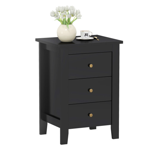 Nightstand End Beside Table Drawers Modern Storage Bedroom Furniture-Black