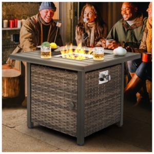 Nuu Garden Outdoor 30" Square Rattan Fire Pit Table, Brown