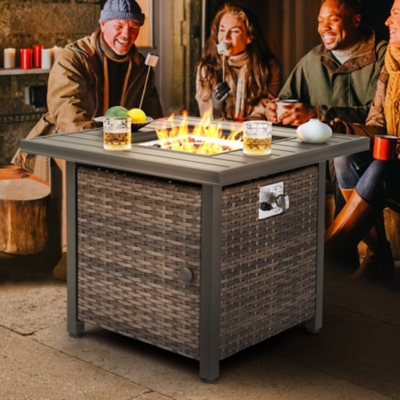 Nuu Garden Outdoor 30" Square Rattan Fire Pit Table, Brown