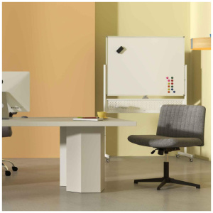 Office Furniture Set: 48 Inches x 36 Inches Mobile Whiteboard+Criss Cross Legged Chair+Linen Upholstered Executive Chair