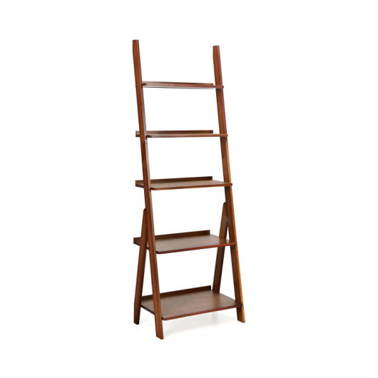 Office Set with 5-Tier Bamboo Ladder Shelf and Electric Standing Computer Desk