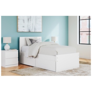 Onita Twin Panel Platform Bed with 1 Side Storage, White
