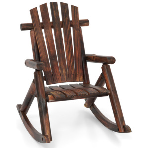 Outdoor Adirondack Rocking Chair for Adults Solid Wood Porch Rocker-Brown