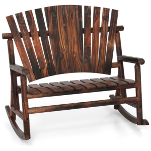 Outdoor Adirondack Rocking Chair for Adults with High Back and Slatted Seat-Brown