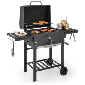 Outdoor BBQ Charcoal Grill with 2 Foldable Side Table and Wheels