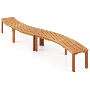 Outdoor Curved Acacia Wood Fire Pit Bench with Slatted Seat-Set of 2