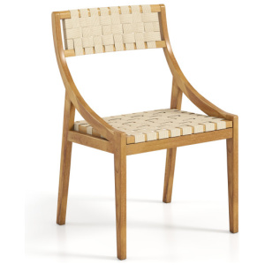 Outdoor Dining Chair with Webbing Seat and Backrest-Natural