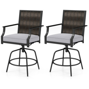 Outdoor PE Wicker Swivel Bar Stools Set of 2 Counter Height Patio Chairs with Back-Grey