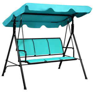 Outdoor Patio 3 Person Porch Swing Bench Chair with Canopy-Blue