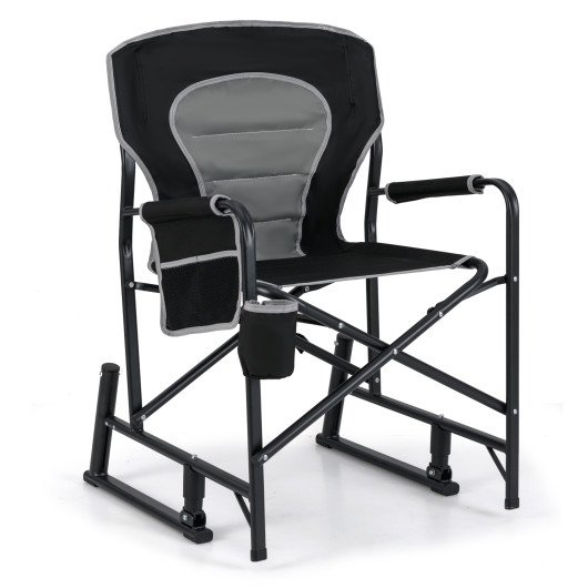 Outdoor Rocker Camping Chair with Dual Springs and Padded Back-Black