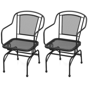 Outdoor Rocking Chair Set of 2 with Mesh Backrest and Seat for Yard-Black