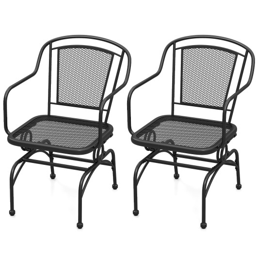 Outdoor Rocking Chair Set of 2 with Mesh Backrest and Seat for Yard-Black