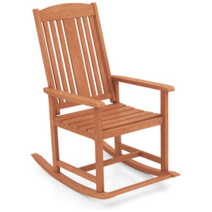 Outdoor Rocking Chair Solid Wood High Back Rocker with Slatted Seat