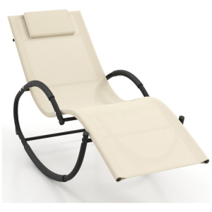 Outdoor Rocking Lounge Chair with Removable Headrest-Beige