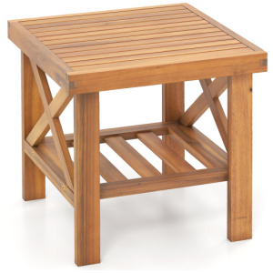 Outdoor Side Table with Storage Shelf for Small Space