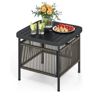 Outdoor Side Table with Umbrella Hole and Storage Shelf