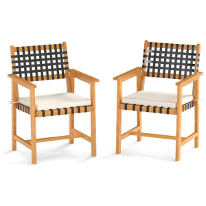 Outdoor Wooden Dining Chair Set of 2 with Armrests and Curved Back-White