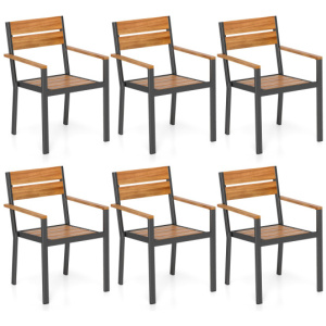 Outside Patio Dining Chair set of 6 with Acacia Armrest for Backyard Garden