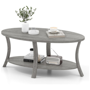 Oval Coffee Table 2-Tier Center Table with Storage Shelf-Gray