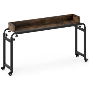 Overbed Desk with Wheels Queen Size Mobile Bed Desk with Adjustable Height-Brown