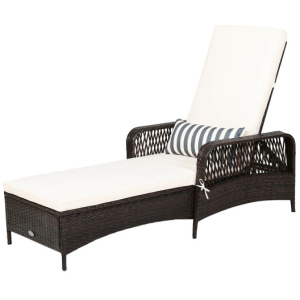 PE Rattan Chaise Lounge Chair Arm Chair Recliner Adjustable with Pillow