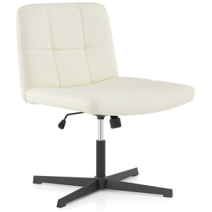 PU Leather Upholstered Cross-legged Office Chair with Oversized U-shaped Seat for Home Office Make Up-Beige