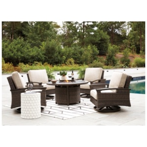 Paradise Trail Outdoor Fire Pit Table and 4 Chairs, Medium Brown