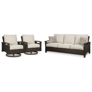 Paradise Trail Outdoor Sofa with 2 Lounge Chairs, Medium Brown