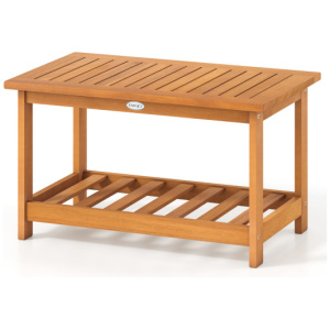 Patio Acacia Wood Coffee Table 2-Tier Rectangular Center Table