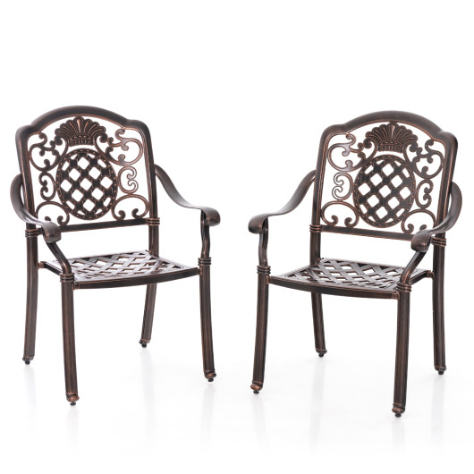 Patio Cast Aluminum Dining Chairs Set of 2 Metal Armchairs Stackable-Copper