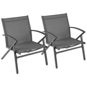 Patio Chairs Set of 2 Lawn Chairs with Heavy Duty Metal Frame-Grey