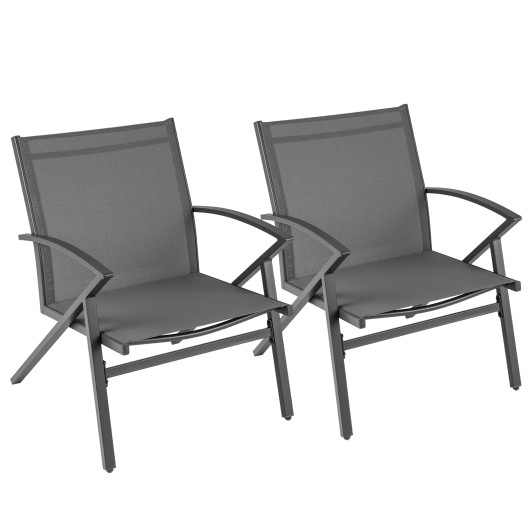 Patio Chairs Set of 2 Lawn Chairs with Heavy Duty Metal Frame-Grey