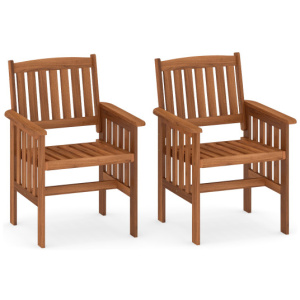 Patio Chairs Set of 2 Outdoor Solid Wood Chairs with Slatted Seat and Inclined Backrest
