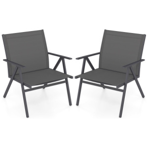 Patio Chairs Set of 2 with Breathable Mesh Fabric and Metal Frame-Gray