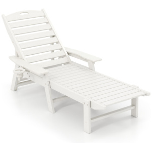 Patio Chaise Lounge Chair with 4 Position Backrest-White