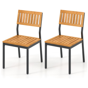 Patio Dining Chair Set of 2 with Metal and Acacia Wood Frame
