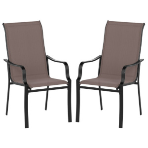 Patio Dining Chair Set of 2 with Wide Seat and Heavy-Duty Metal Frame-Brown