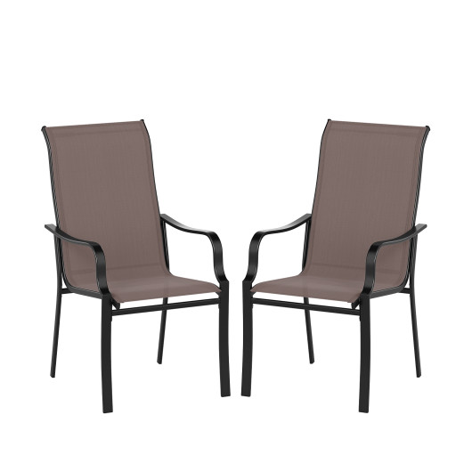 Patio Dining Chair Set of 2 with Wide Seat and Heavy-Duty Metal Frame-Brown