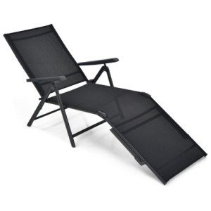Patio Foldable Chaise Lounge Chair with Backrest and Footrest-Black
