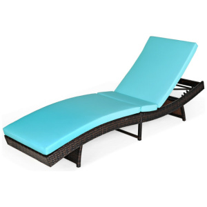 Patio Folding Adjustable Rattan Chaise Lounge Chair with Cushion-Turquoise