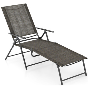 Patio Folding Chaise Lounge Chairs Recliner with 6-Level Backrest-Brown