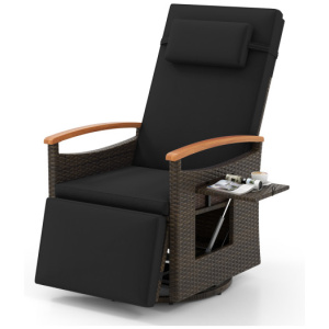 Patio Rattan 360° Swivel Recliner Chair with Durable PE Wicker for Outdoor Use