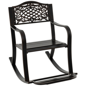 Patio Rocking Chair with Footrest and Curved Armrests-Brown